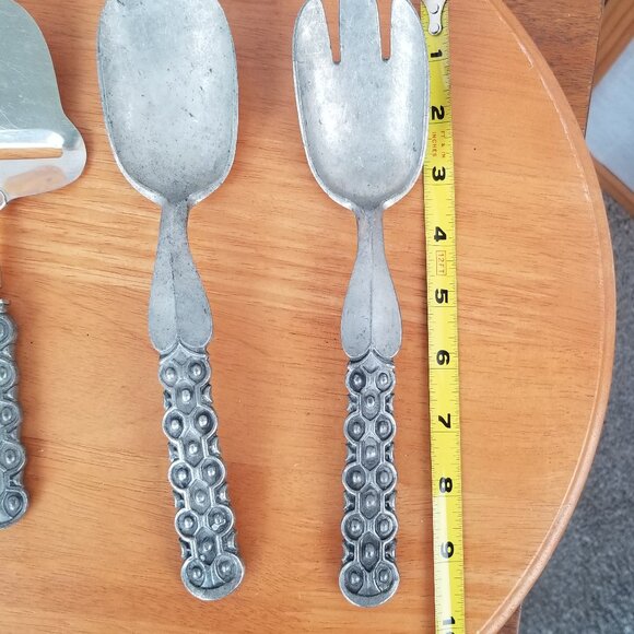 Pewter Serving Utensils "Old Norse" Pattern Salad Spoon Fork Cheese Slicer 3 PC - Picture 12 of 12